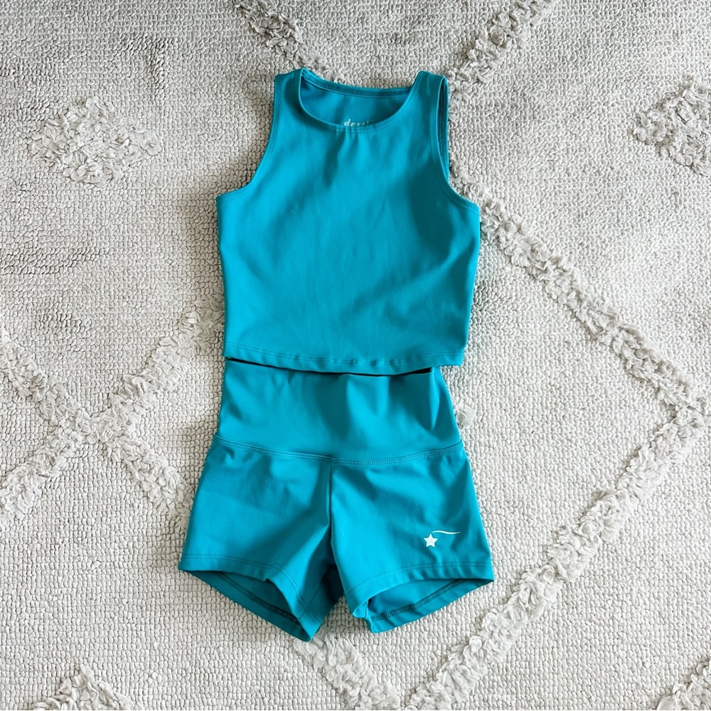 Girls Teal Active Tank Top & High-Waist Shorts Set - Brand Unknown